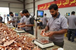خدمات شراء سكراب النحاس في الكويت - فريق عمل يقوم بوزن وتقييم النحاس