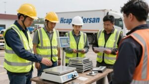 فريق محترف يقوم بتقييم ووزن السكراب في موقع العميل