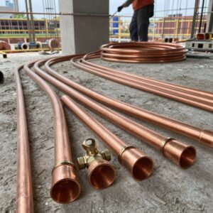 أنابيب نحاسية في موقع بناء