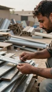 مشتري سكراب الشامية يفحص المعادن قبل النقل