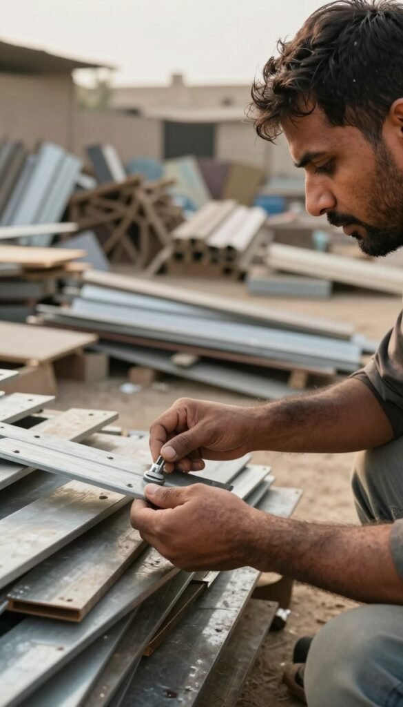 مشتري سكراب الشامية يفحص المعادن قبل النقل